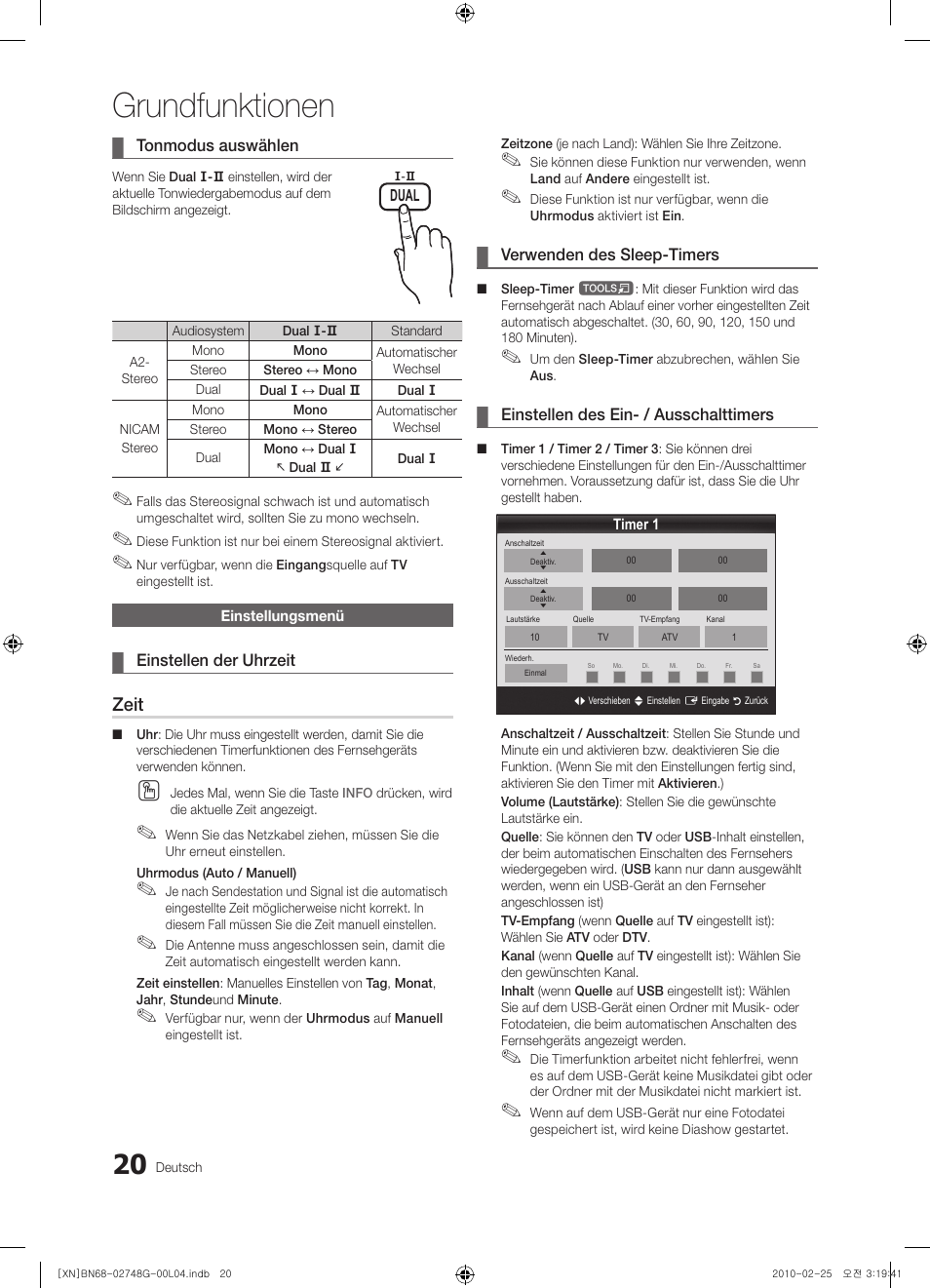 Grundfunktionen, Zeit | Samsung UE55C6000RW User Manual | Page 74 / 217