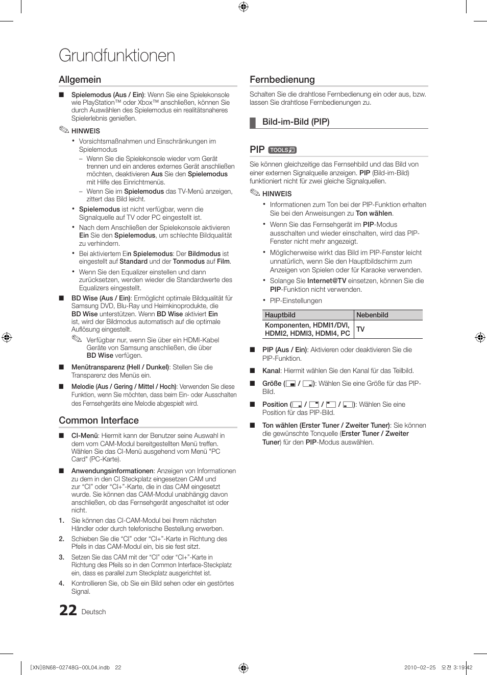 Grundfunktionen, Allgemein, Common interface | Fernbedienung | Samsung UE55C6000RW User Manual | Page 76 / 217