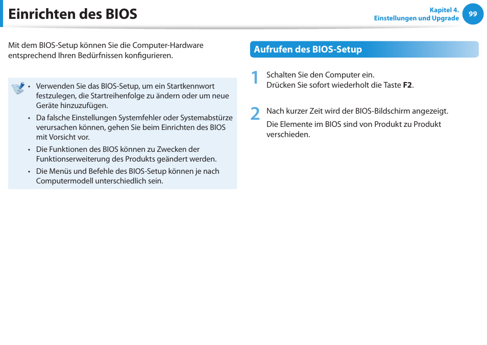 Einrichten des bios | Samsung DP505A2GI User Manual | Page 100 / 147