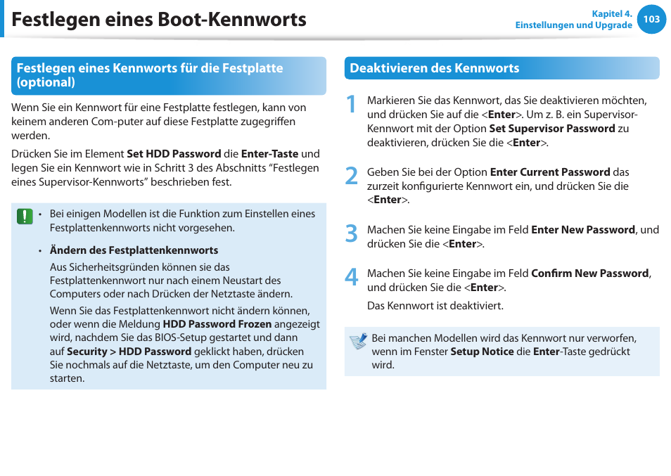 Festlegen eines boot-kennworts | Samsung DP505A2GI User Manual | Page 104 / 147