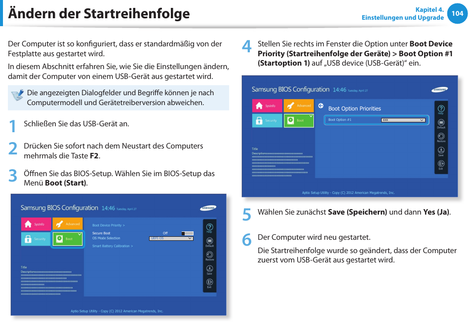 Ändern der startreihenfolge | Samsung DP505A2GI User Manual | Page 105 / 147