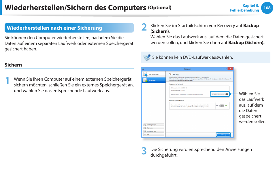 Wiederherstellen/sichern des computers | Samsung DP505A2GI User Manual | Page 109 / 147