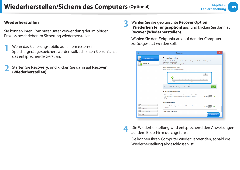 Wiederherstellen/sichern des computers | Samsung DP505A2GI User Manual | Page 110 / 147