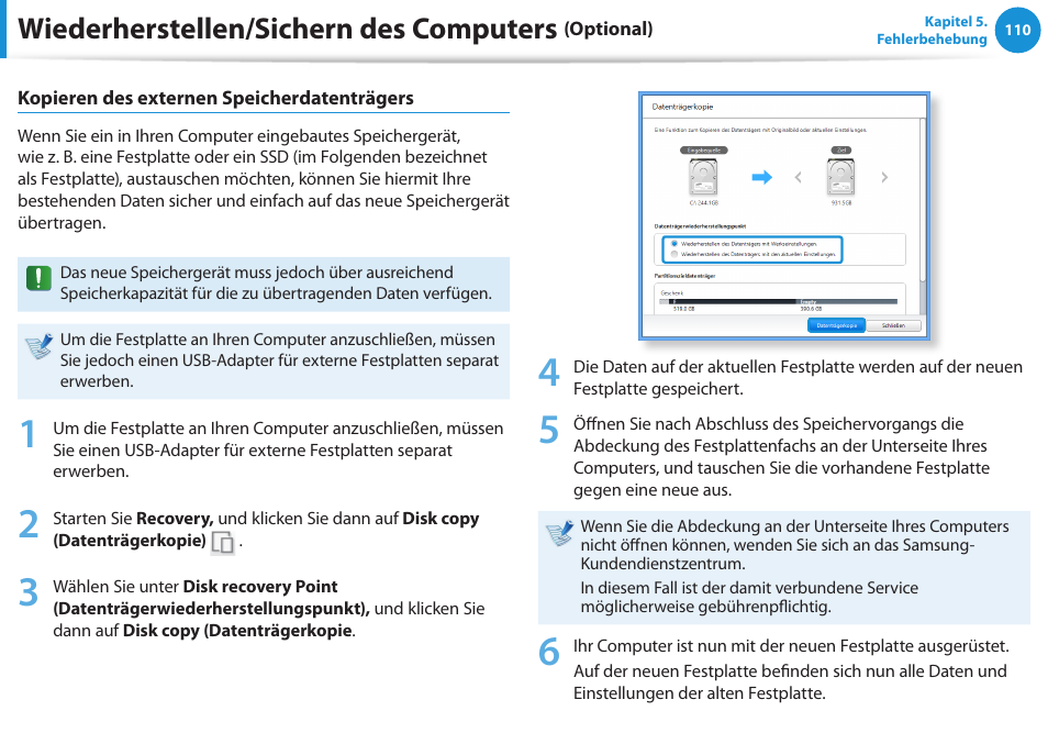 Wiederherstellen/sichern des computers | Samsung DP505A2GI User Manual | Page 111 / 147