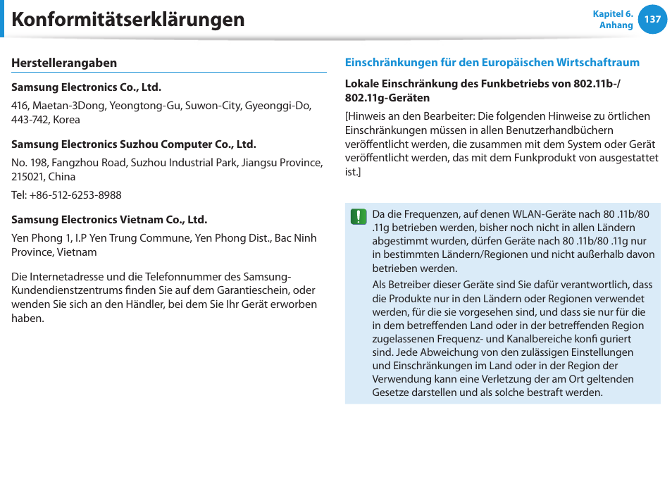 Konformitätserklärungen | Samsung DP505A2GI User Manual | Page 138 / 147