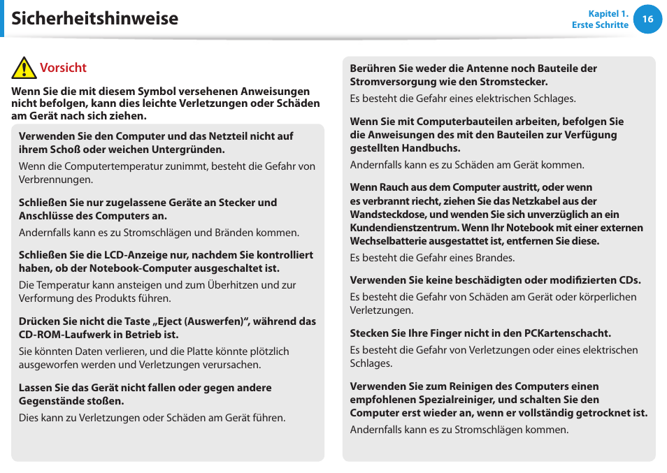 Sicherheitshinweise, Vorsicht | Samsung DP505A2GI User Manual | Page 17 / 147