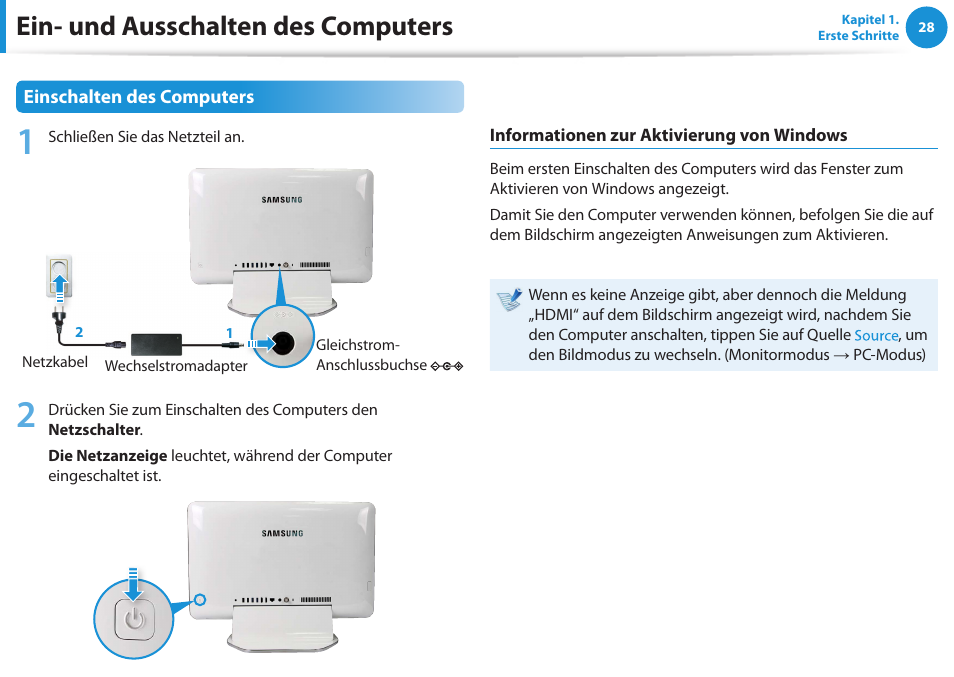 Ein- und ausschalten des computers | Samsung DP505A2GI User Manual | Page 29 / 147