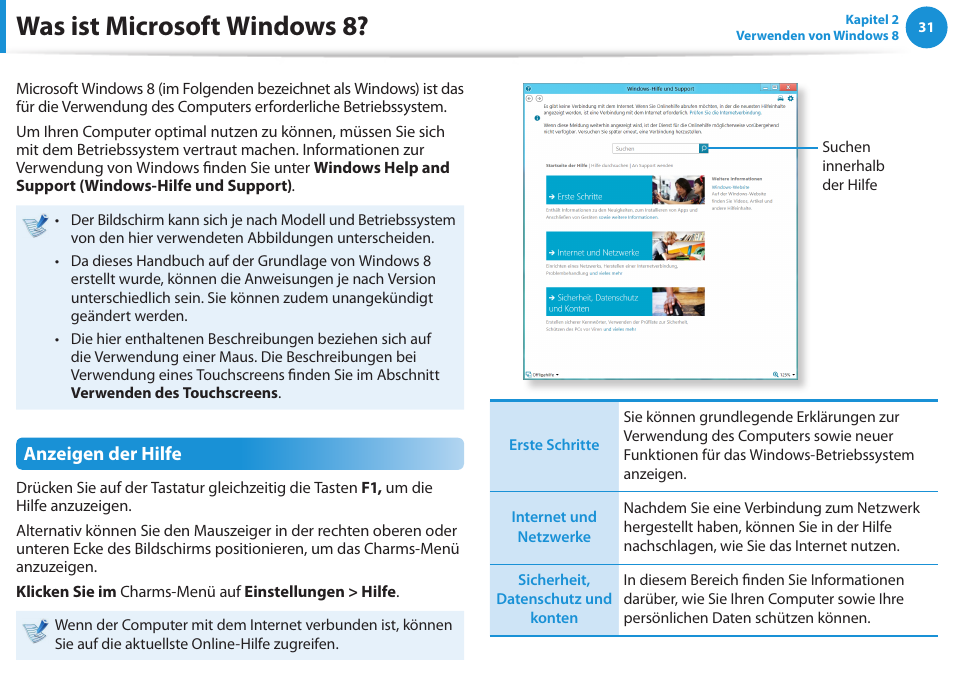 Was ist microsoft windows 8, Anzeigen der hilfe | Samsung DP505A2GI User Manual | Page 32 / 147