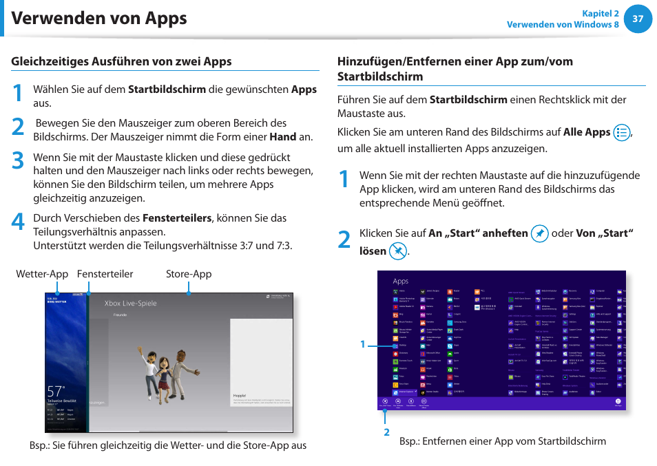 Verwenden von apps | Samsung DP505A2GI User Manual | Page 38 / 147