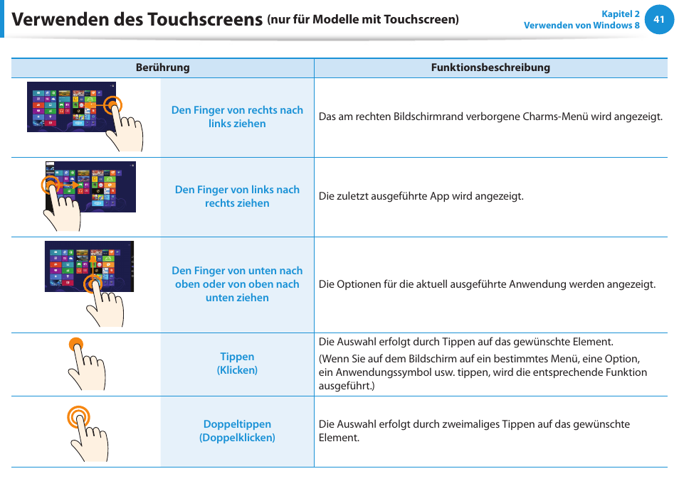 Verwenden des touchscreens | Samsung DP505A2GI User Manual | Page 42 / 147