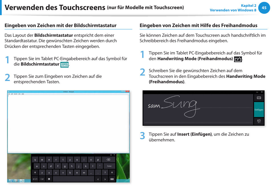 Verwenden des touchscreens | Samsung DP505A2GI User Manual | Page 46 / 147