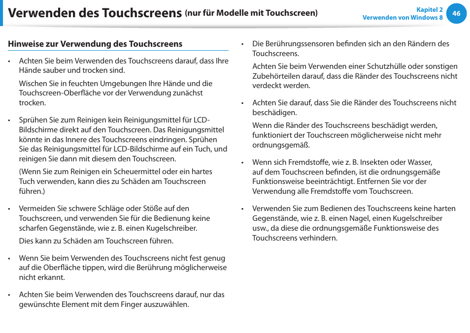 Verwenden des touchscreens | Samsung DP505A2GI User Manual | Page 47 / 147