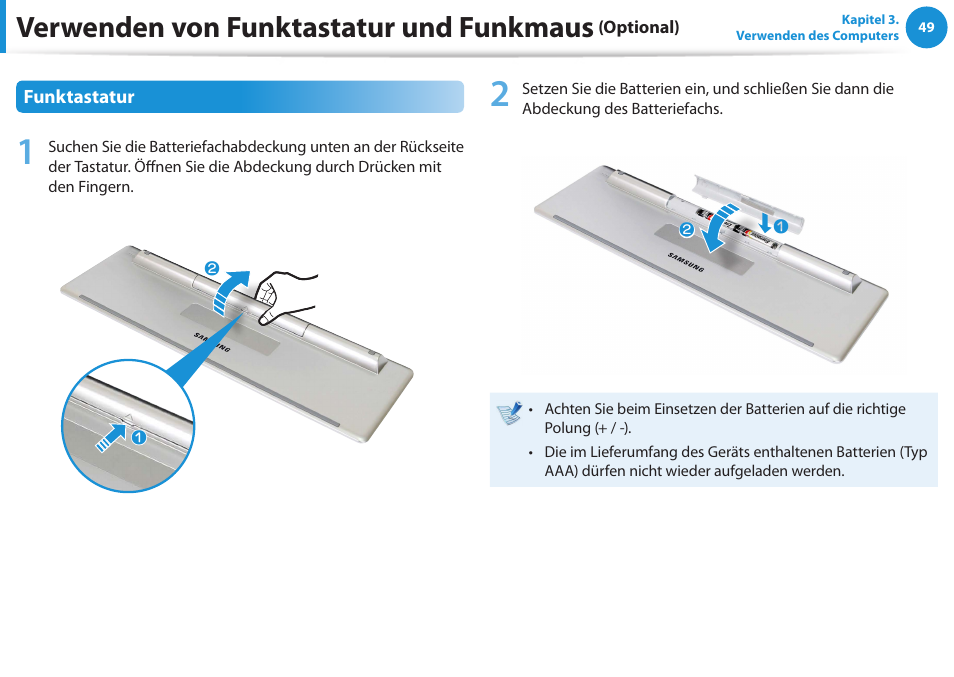 Verwenden von funktastatur und funkmaus | Samsung DP505A2GI User Manual | Page 50 / 147