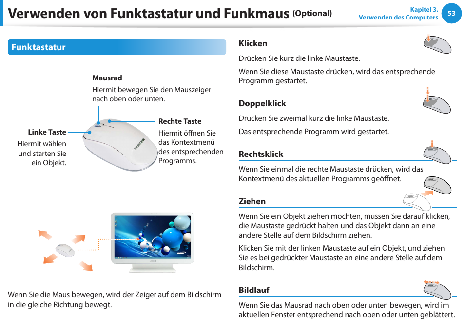 Verwenden von funktastatur und funkmaus | Samsung DP505A2GI User Manual | Page 54 / 147