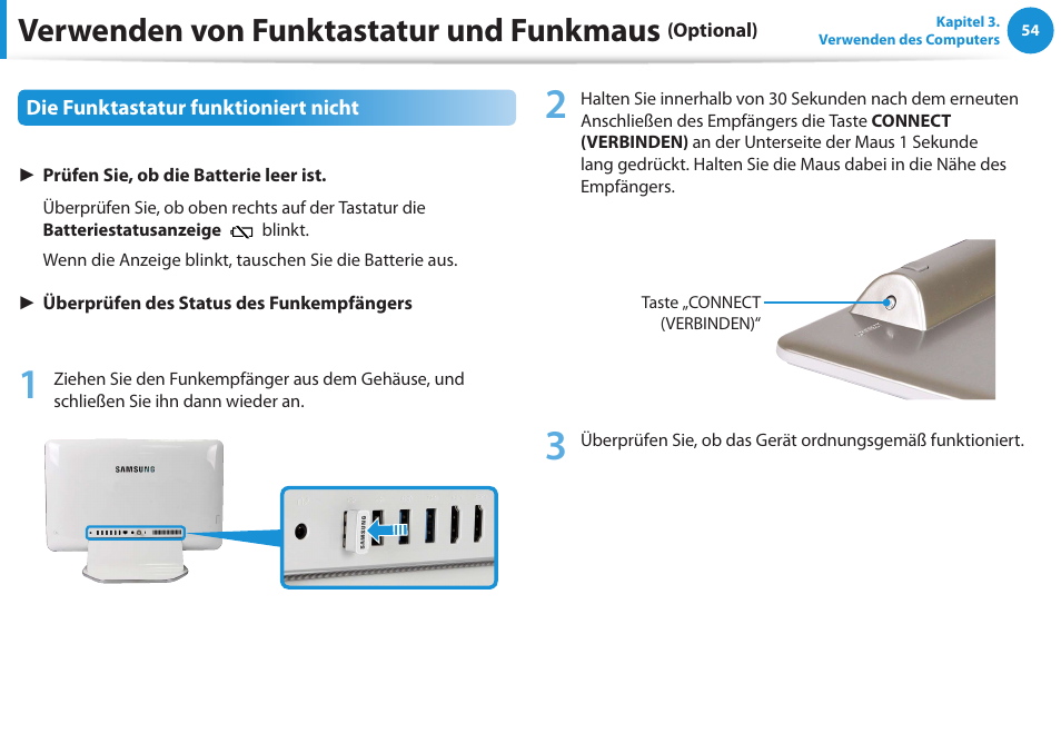 Verwenden von funktastatur und funkmaus | Samsung DP505A2GI User Manual | Page 55 / 147
