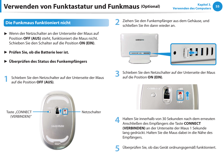 Verwenden von funktastatur und funkmaus | Samsung DP505A2GI User Manual | Page 56 / 147