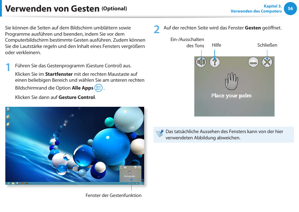 Verwenden von gesten (optional), Verwenden von gesten | Samsung DP505A2GI User Manual | Page 57 / 147