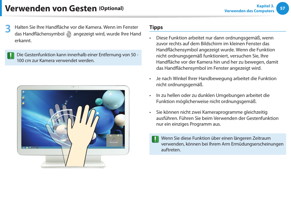 Verwenden von gesten | Samsung DP505A2GI User Manual | Page 58 / 147