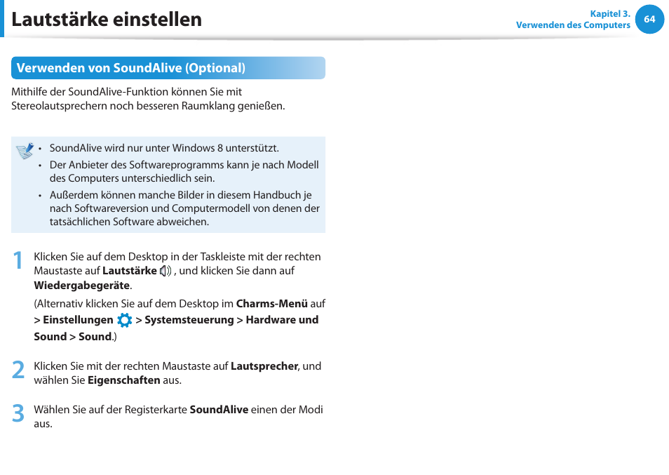 Lautstärke einstellen | Samsung DP505A2GI User Manual | Page 65 / 147