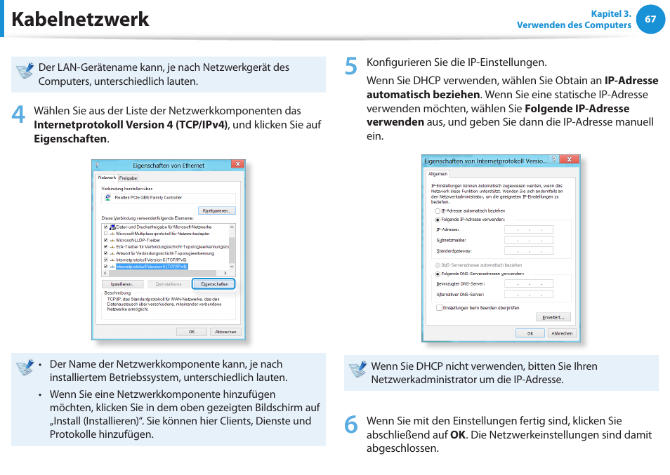 Kabelnetzwerk | Samsung DP505A2GI User Manual | Page 68 / 147