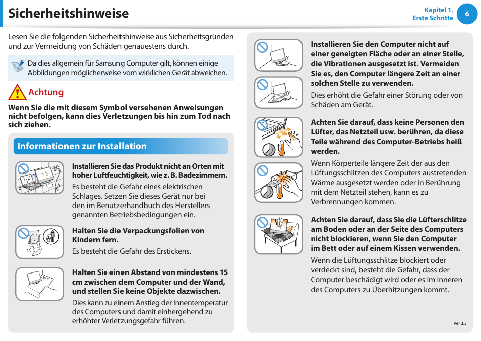Sicherheitshinweise, Informationen zur installation, Achtung | Samsung DP505A2GI User Manual | Page 7 / 147