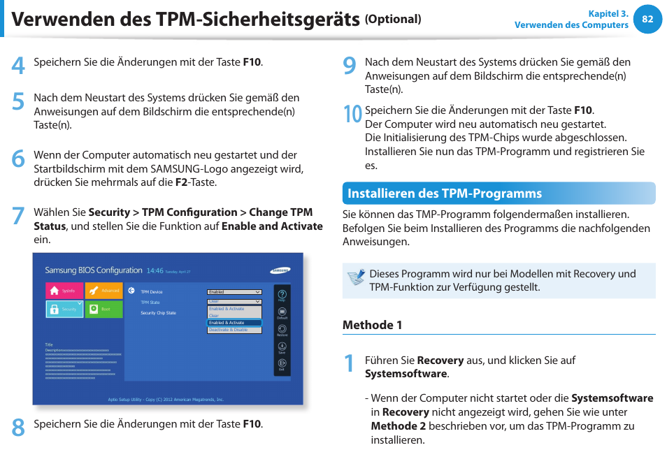 Verwenden des tpm-sicherheitsgeräts | Samsung DP505A2GI User Manual | Page 83 / 147