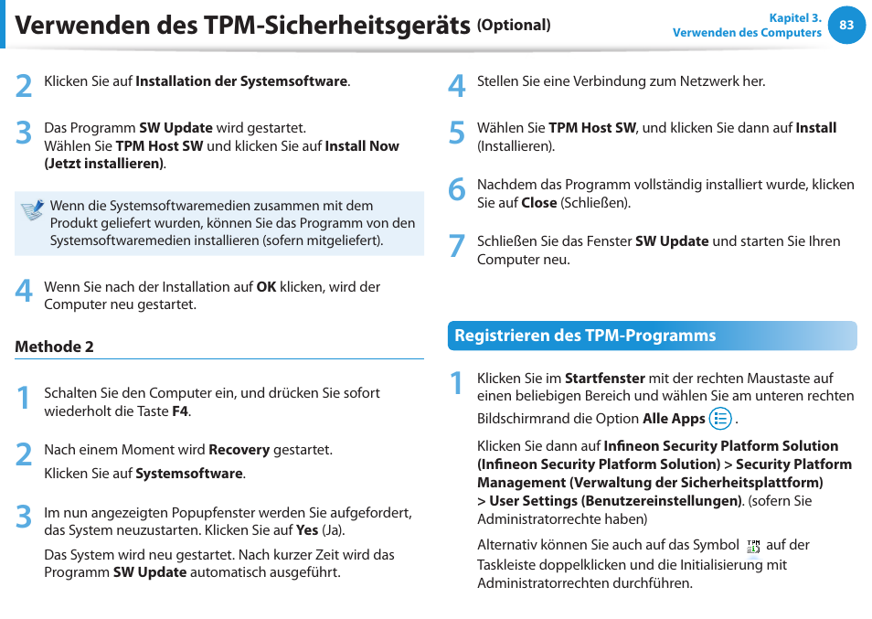 Verwenden des tpm-sicherheitsgeräts | Samsung DP505A2GI User Manual | Page 84 / 147