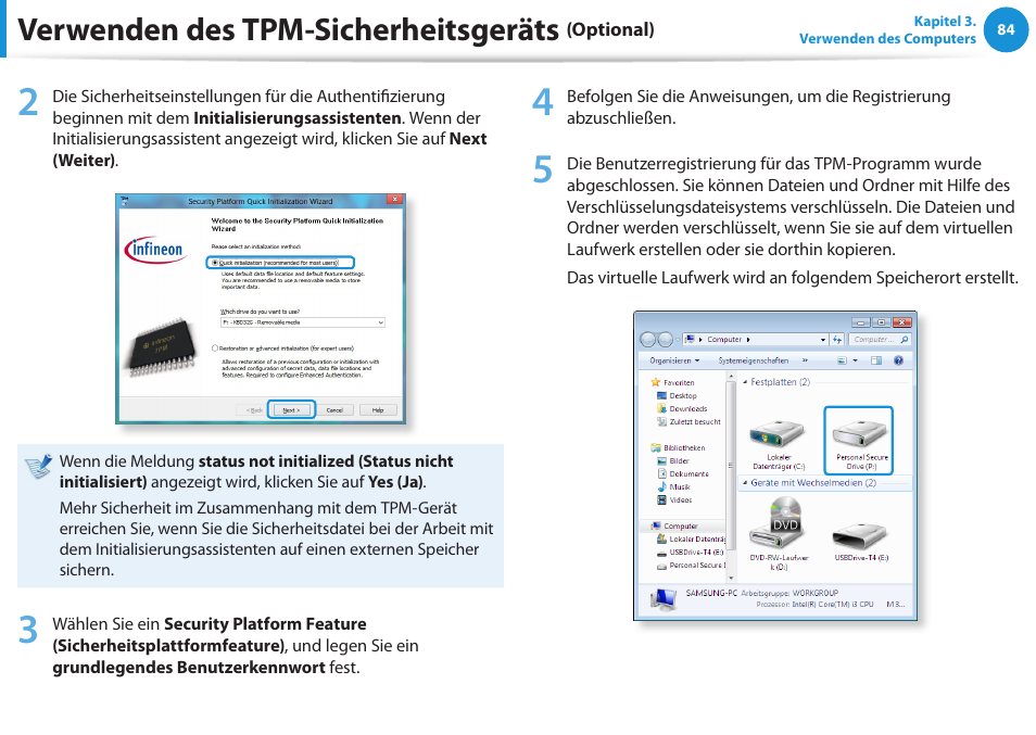 Verwenden des tpm-sicherheitsgeräts | Samsung DP505A2GI User Manual | Page 85 / 147