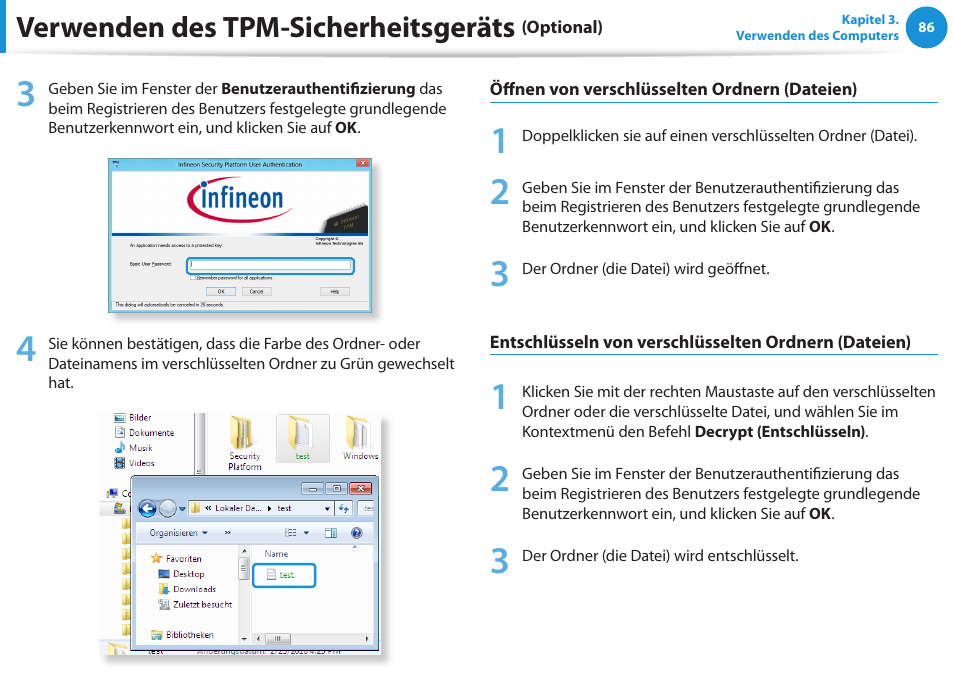 Verwenden des tpm-sicherheitsgeräts | Samsung DP505A2GI User Manual | Page 87 / 147