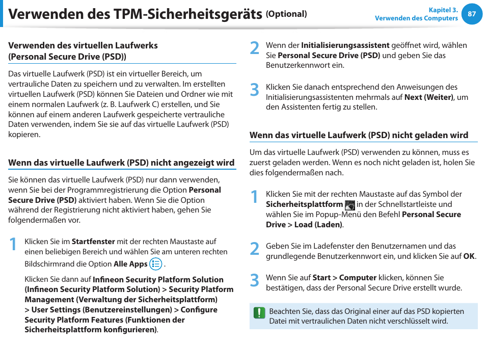 Verwenden des tpm-sicherheitsgeräts | Samsung DP505A2GI User Manual | Page 88 / 147
