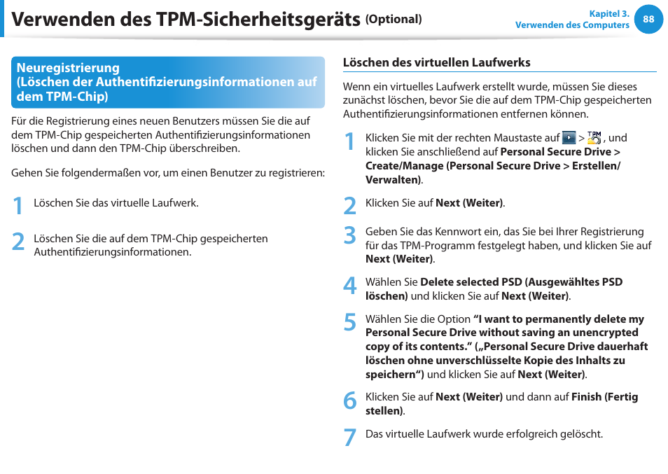 Verwenden des tpm-sicherheitsgeräts | Samsung DP505A2GI User Manual | Page 89 / 147