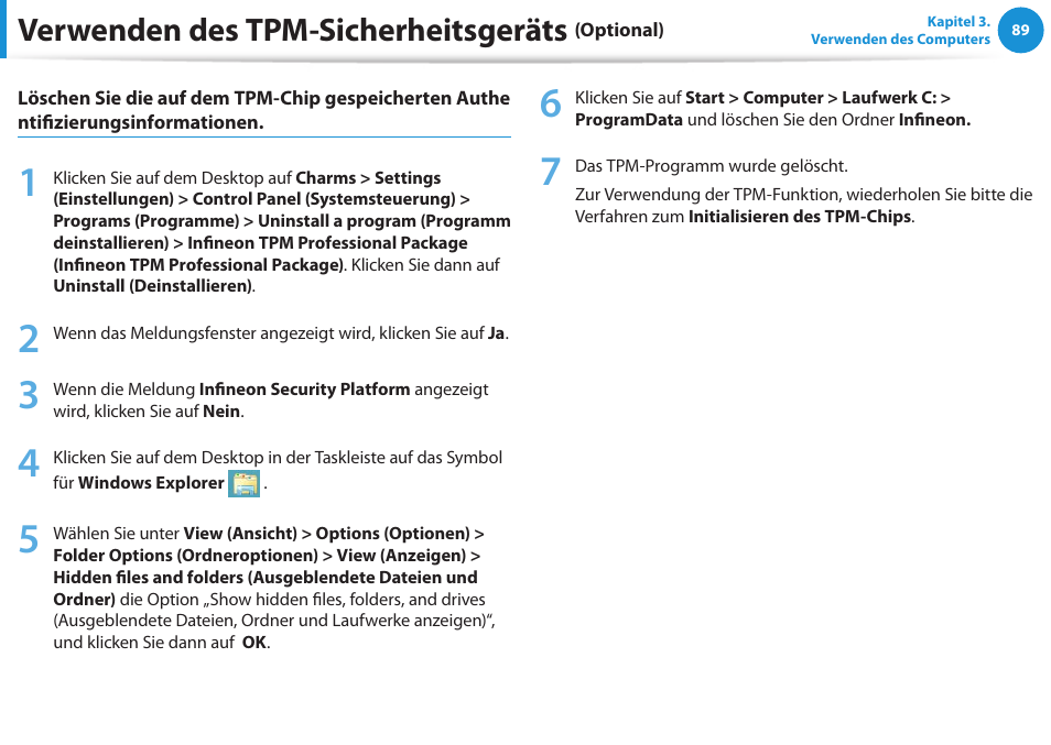 Verwenden des tpm-sicherheitsgeräts | Samsung DP505A2GI User Manual | Page 90 / 147