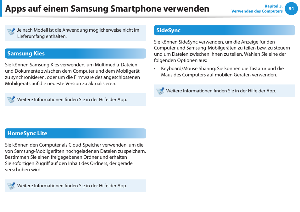 Apps auf einem samsung smartphone verwenden | Samsung DP505A2GI User Manual | Page 95 / 147