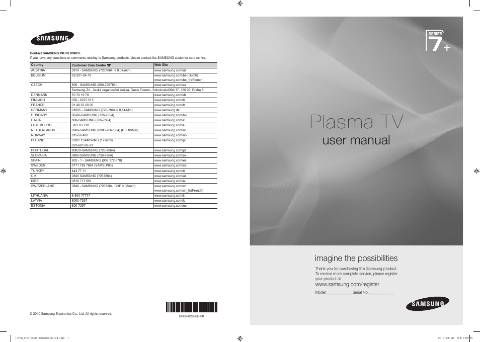 Samsung PS63C7700YS User Manual | 258 pages