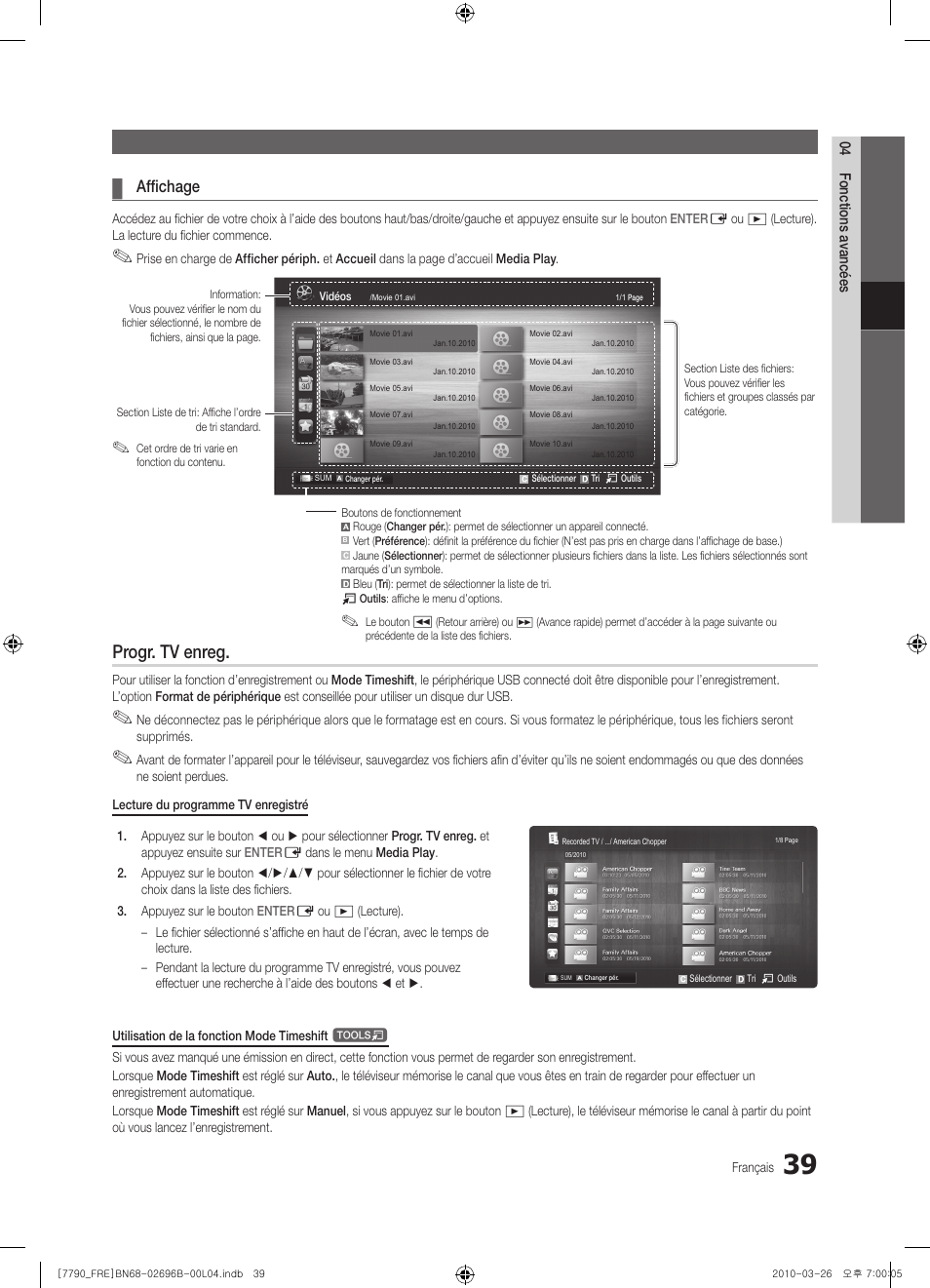 Progr. tv enreg, Affichage | Samsung PS63C7700YS User Manual | Page 103 / 258