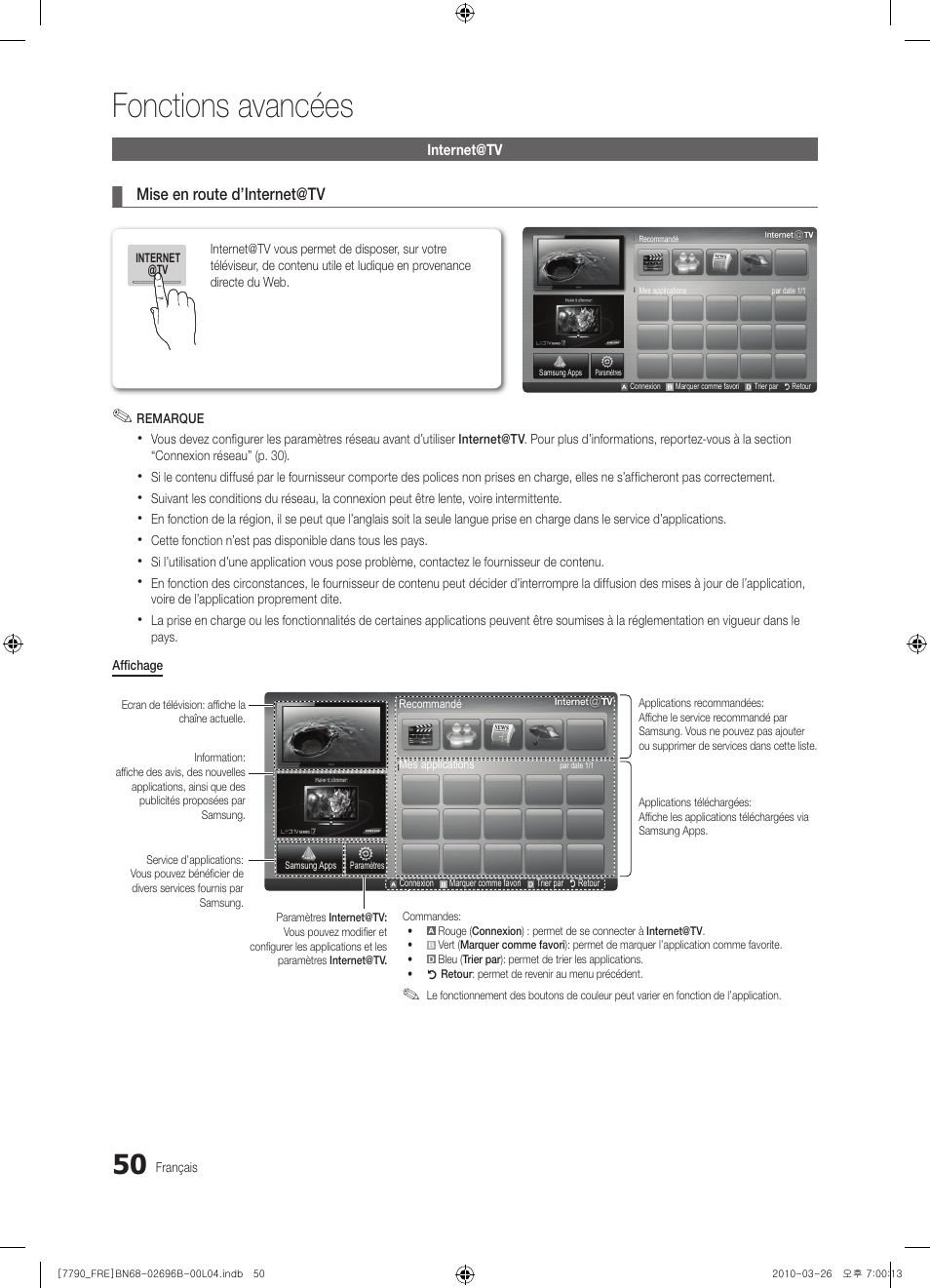 Fonctions avancées | Samsung PS63C7700YS User Manual | Page 114 / 258