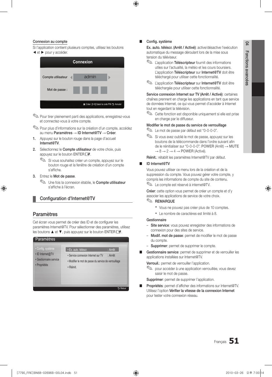 Paramètres | Samsung PS63C7700YS User Manual | Page 115 / 258