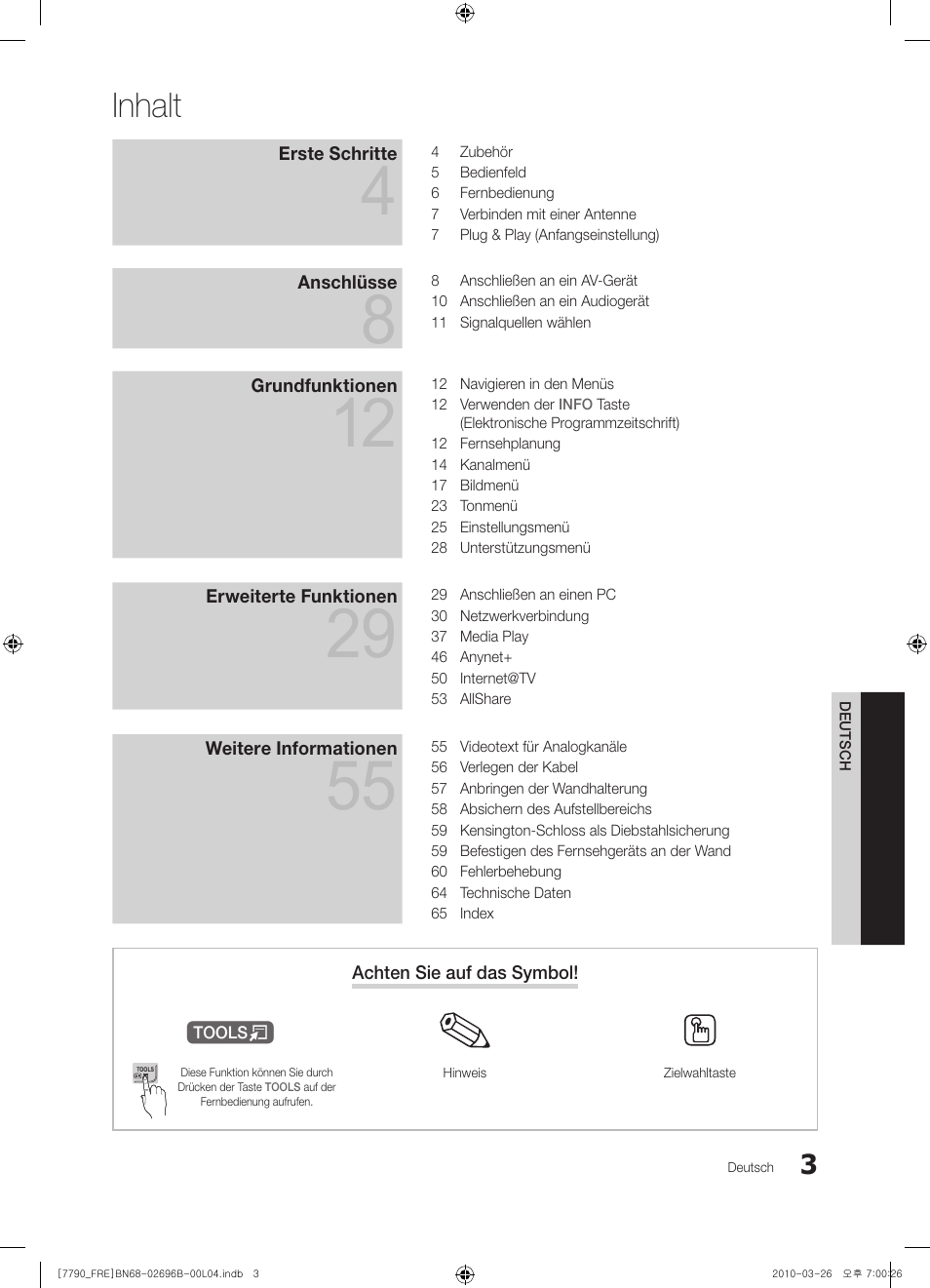 Inhalt | Samsung PS63C7700YS User Manual | Page 131 / 258