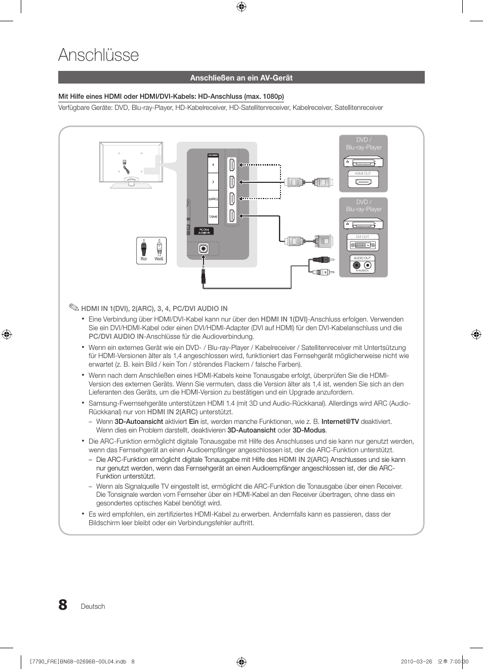 Anschlüsse | Samsung PS63C7700YS User Manual | Page 136 / 258