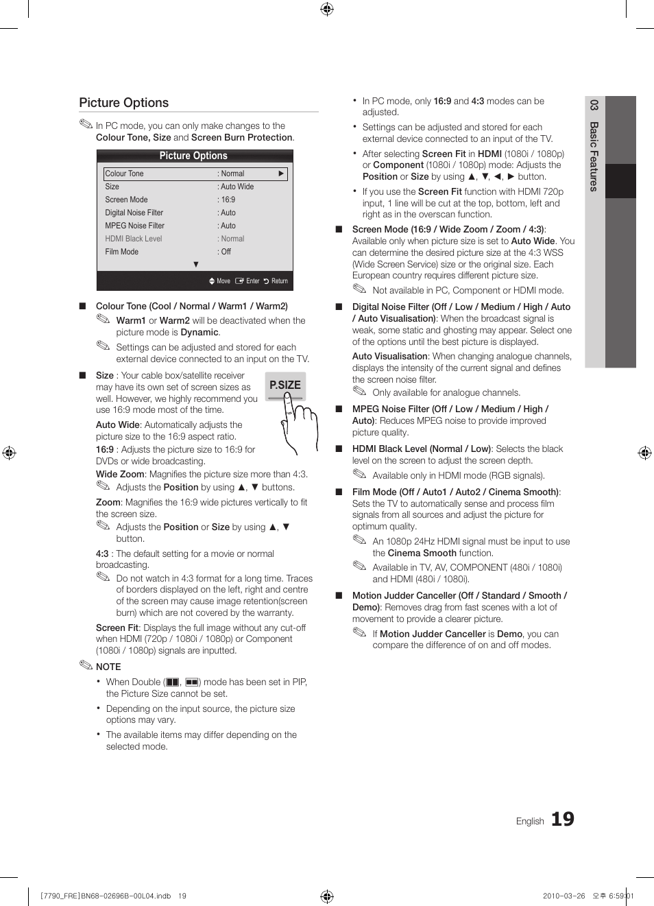 Samsung PS63C7700YS User Manual | Page 19 / 258
