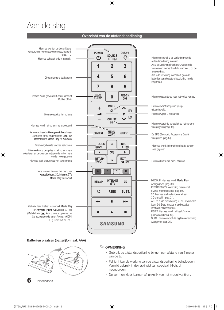 Aan de slag | Samsung PS63C7700YS User Manual | Page 198 / 258
