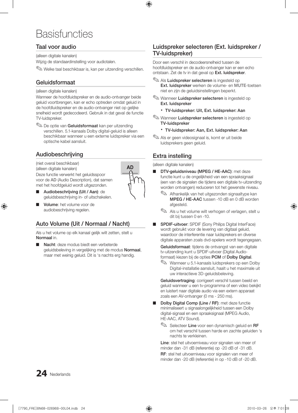 Basisfuncties | Samsung PS63C7700YS User Manual | Page 216 / 258