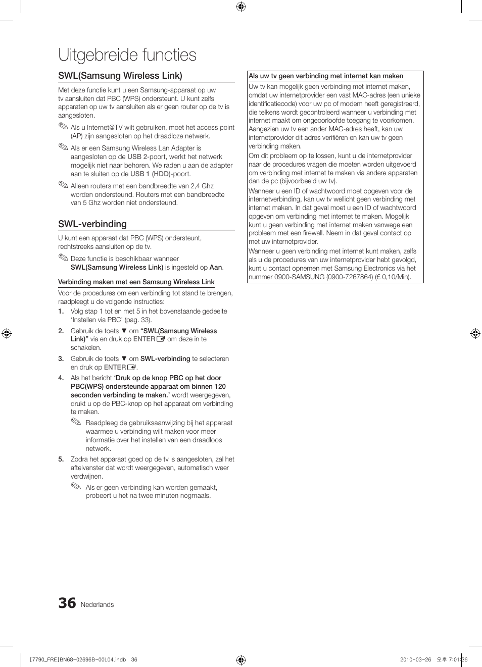 Uitgebreide functies | Samsung PS63C7700YS User Manual | Page 228 / 258