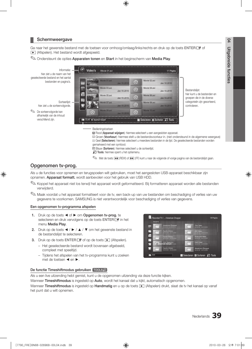 Opgenomen tv-prog, Schermweergave | Samsung PS63C7700YS User Manual | Page 231 / 258