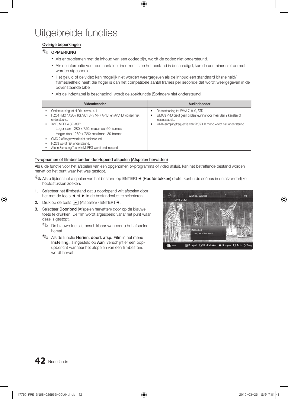 Uitgebreide functies | Samsung PS63C7700YS User Manual | Page 234 / 258