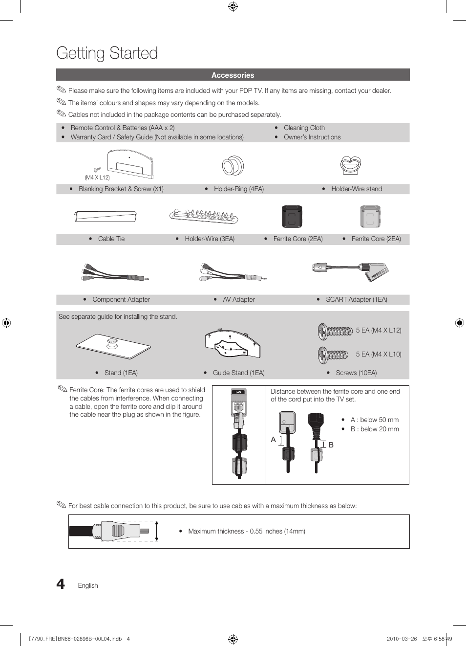 Getting started | Samsung PS63C7700YS User Manual | Page 4 / 258