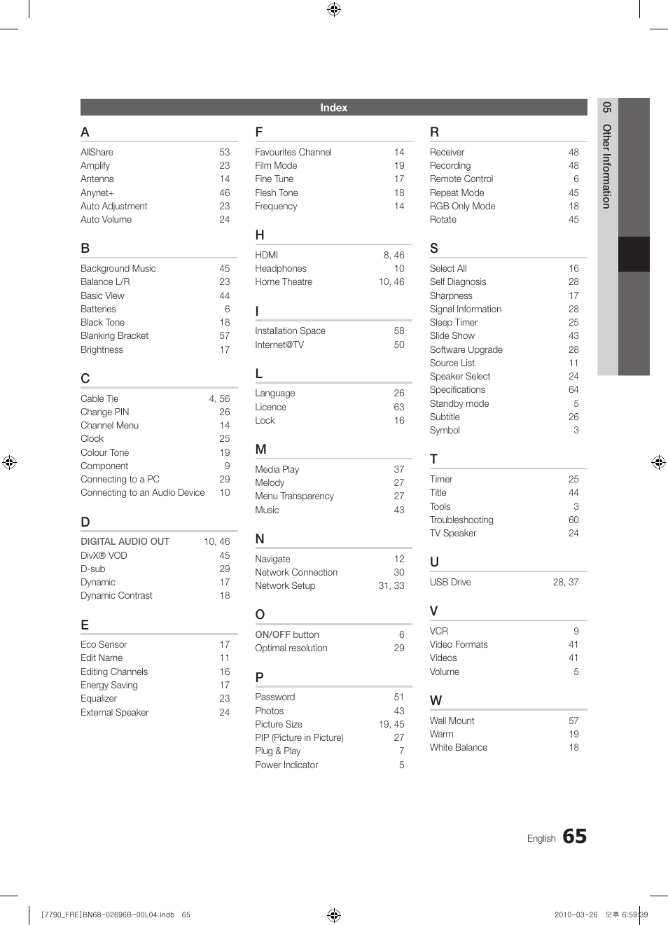 Samsung PS63C7700YS User Manual | Page 65 / 258