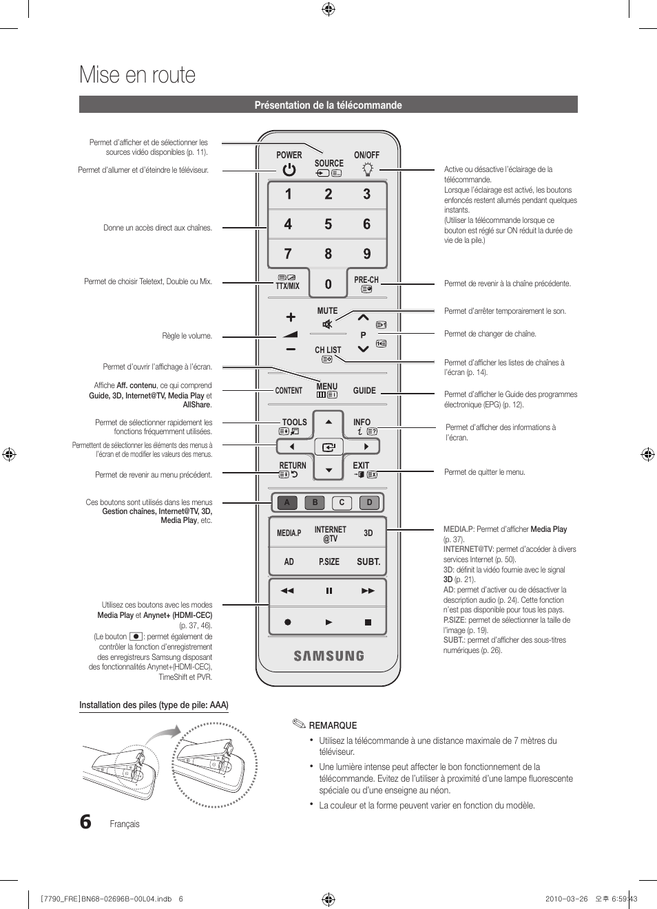 Mise en route | Samsung PS63C7700YS User Manual | Page 70 / 258