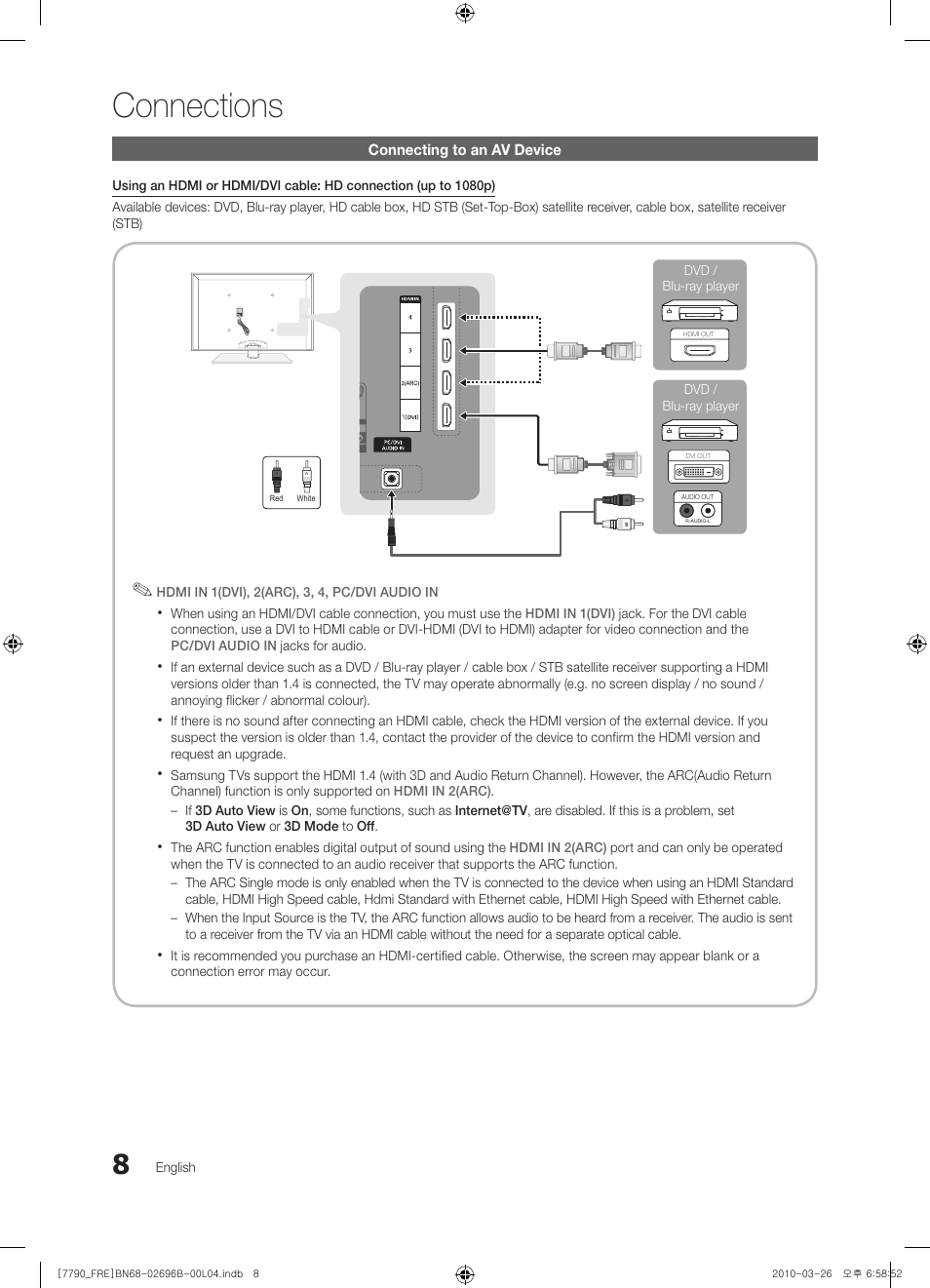 Connections | Samsung PS63C7700YS User Manual | Page 8 / 258