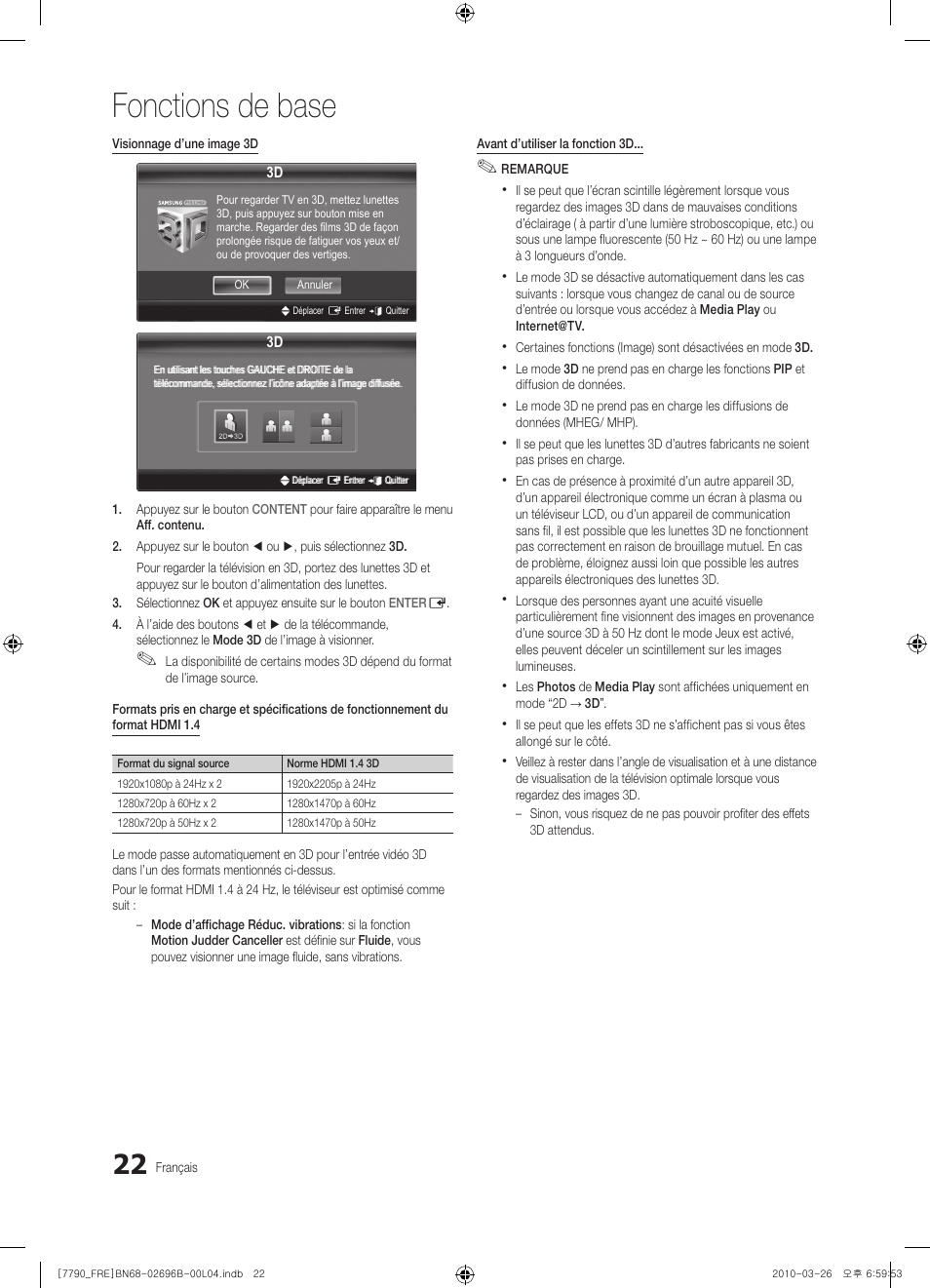 Fonctions de base | Samsung PS63C7700YS User Manual | Page 86 / 258